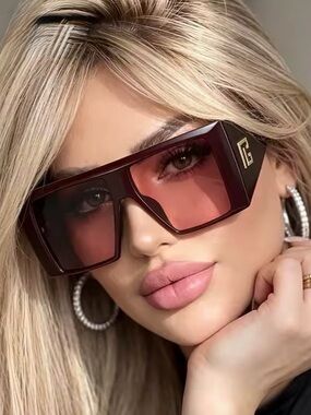 Otherwild Oversized Square Sunglasses - Burgundy Frame with Rose Tint